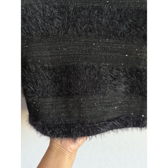 LOFT Women’s PXS Black Wool Blend Long Sleeve Sweater Fuzzy Stripes Pullover - Picture 11 of 11